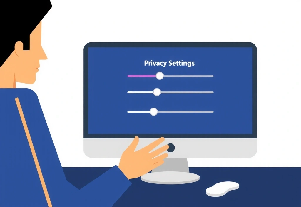 Εικονογράφηση ενός χρήστη που διαχειρίζεται τις ρυθμίσεις απορρήτου σε έναν υπολογιστή.