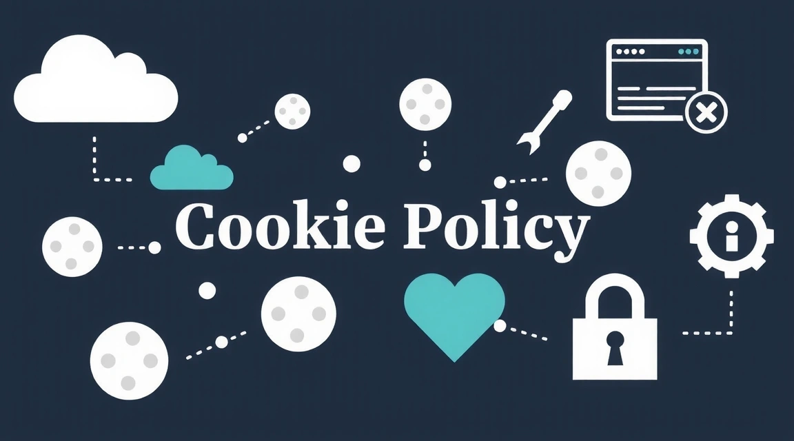 Εικονογράφηση της πολιτικής cookies με εικονίδια cookies και προστασίας προσωπικών δεδομένων.