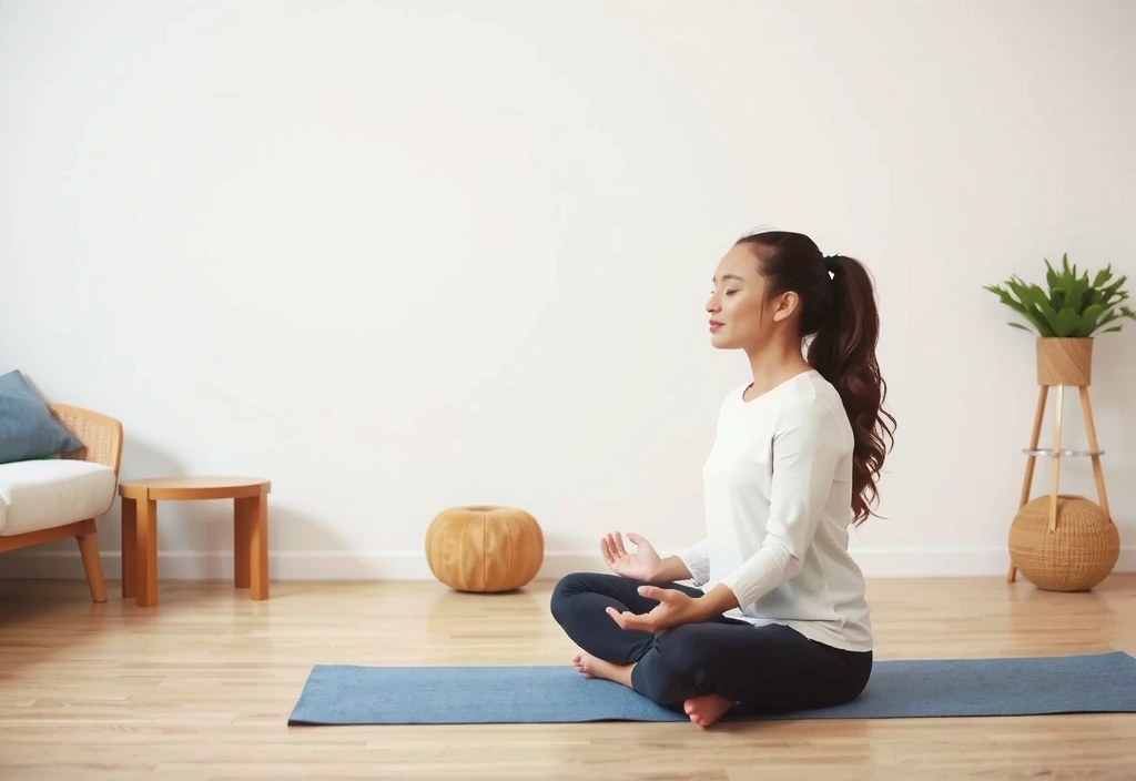 Εικόνα με έναν άνθρωπο να διαλογίζεται σε ένα ήρεμο περιβάλλον, συμβολίζοντας τη διαχείριση του στρες.