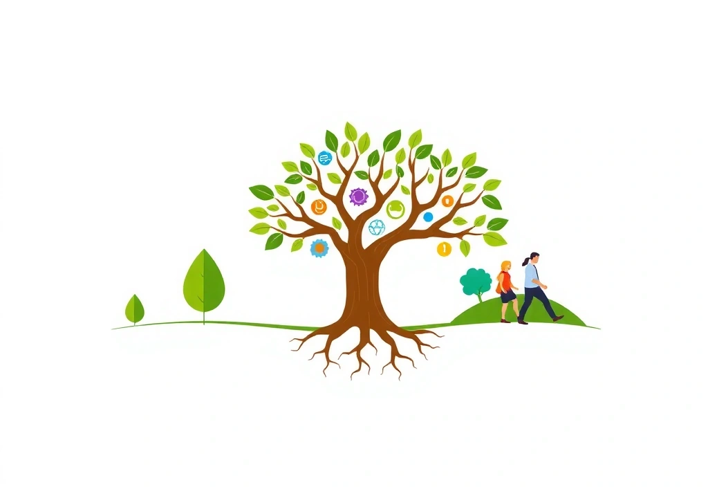 Εικονογράφηση της εξέλιξης της Vitalityhubcypruscomcz, με στοιχεία φύσης και επιστήμης