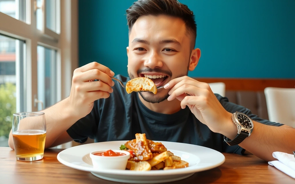 Άνθρωπος που απολαμβάνει φαγητό με έντονες γεύσεις