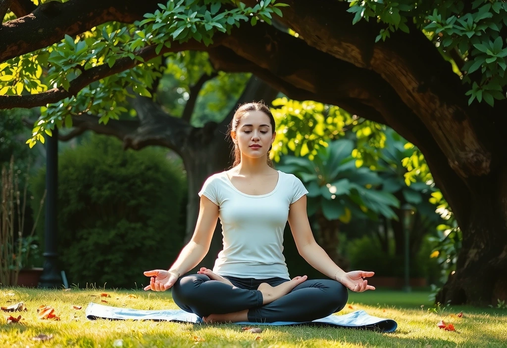 Άνθρωπος να διαλογίζεται σε ένα ήρεμο φυσικό περιβάλλον, με φως ήλιου και πράσινο