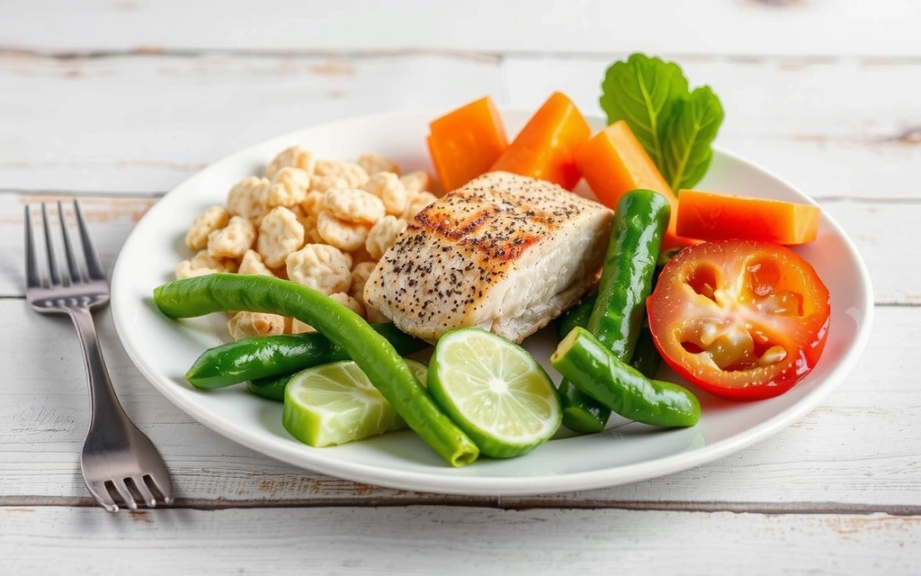 Εικόνα με ένα ισορροπημένο πιάτο φαγητού γεμάτο χρώματα, συμβολίζοντας την υγιεινή διατροφή και την πρόσληψη μικροθρεπτικών συστατικών.